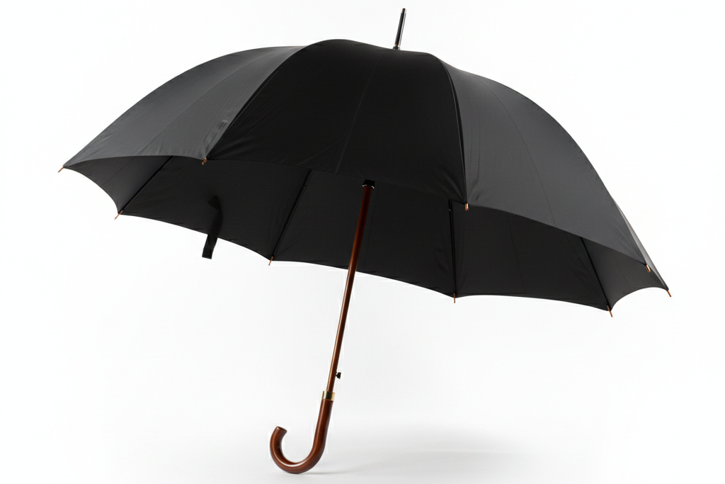 London Umbrella - black crook handle, open canopy, product shot